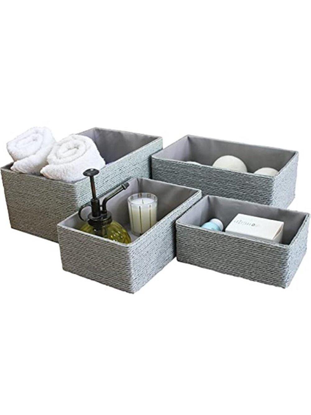 Bathroom Basket Organizers, Paper Rope Storage, Grey 4 Pack
